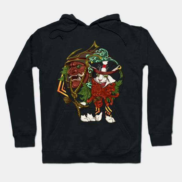 Japanese samurai cat Hoodie by NevermindOnArt